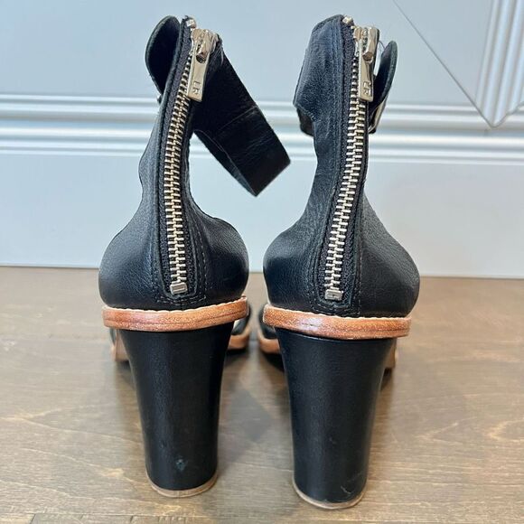 Loeffler Randal Women Ankle Strap 4" Heel Leather Sandals, Black, Size 10M - Picture 9 of 14